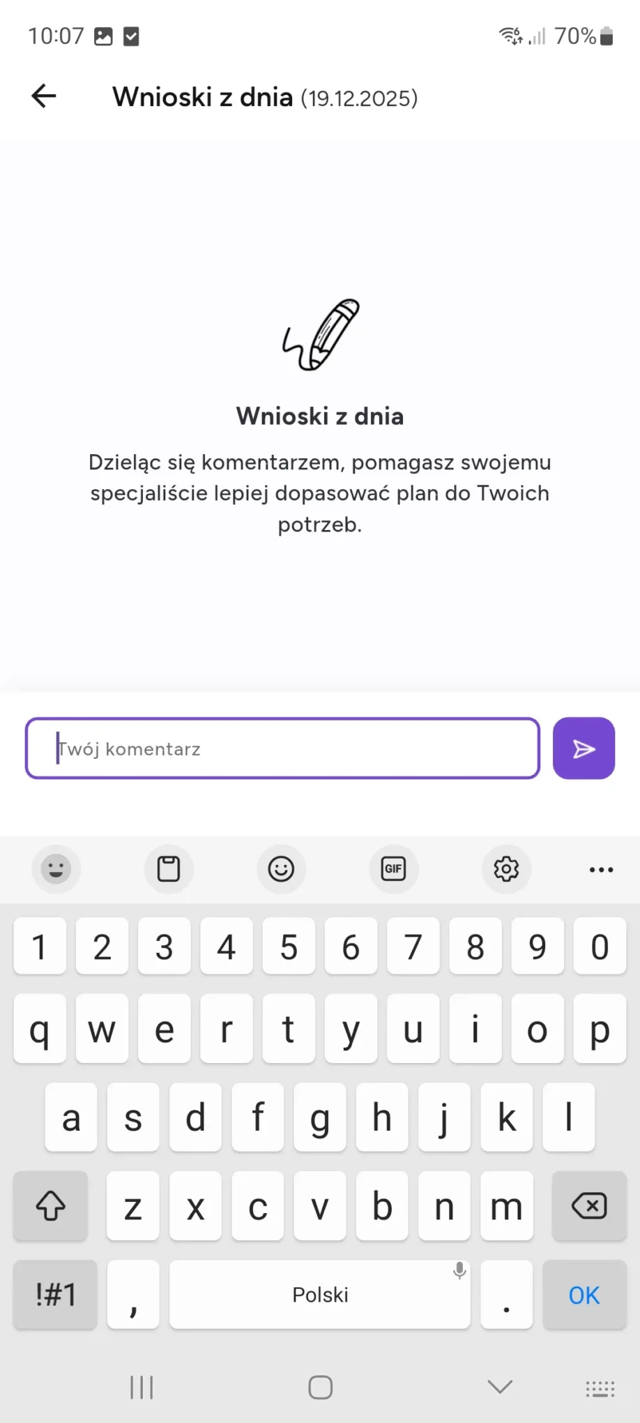 możliwość wpisania wniosków z dnia