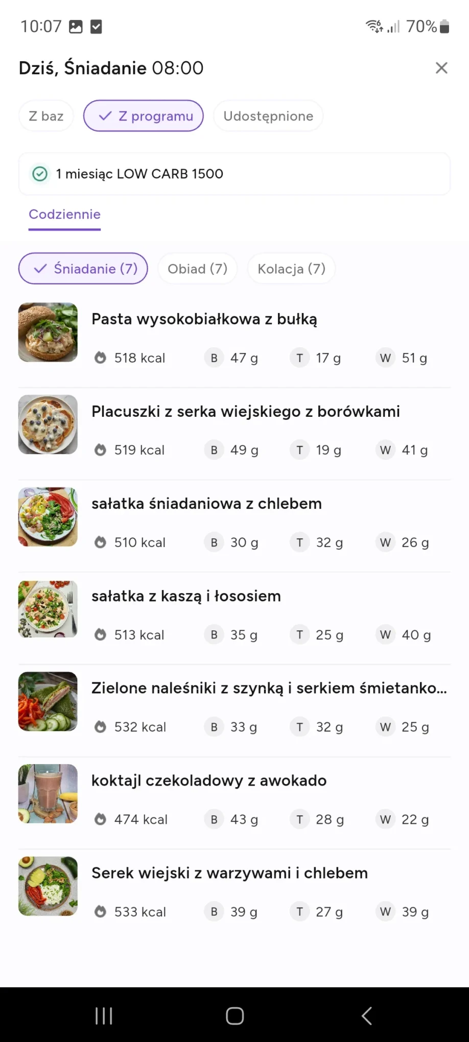 każdy posiłek możesz wymienić na inny spośród setek