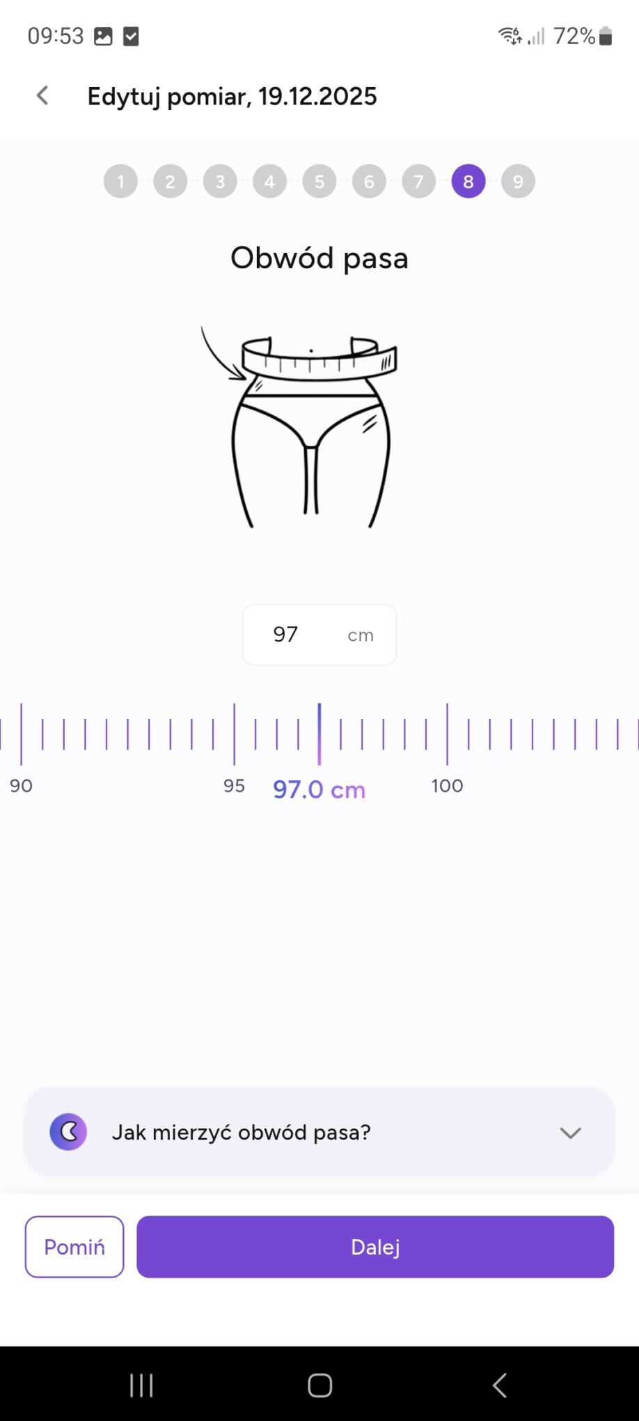 monitorowanie postępów, śledzenie masy ciała oraz obwodów