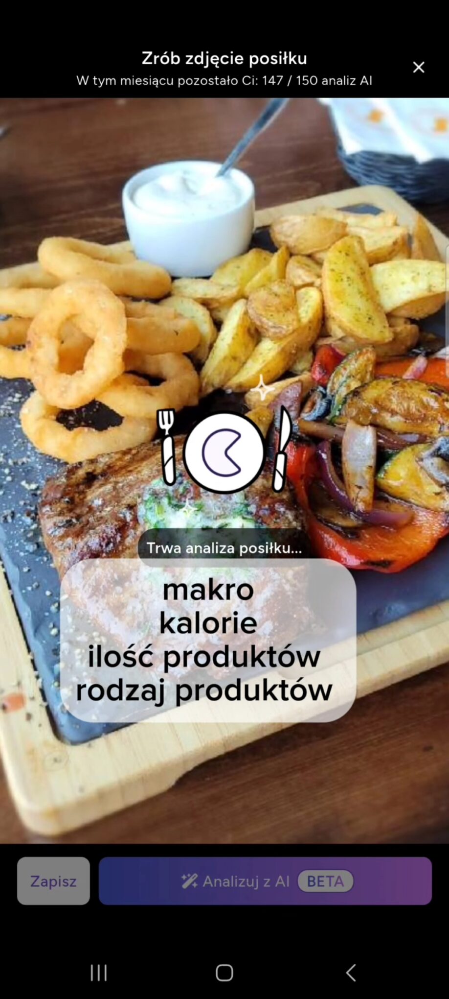 wprowadzanie posiłków z AI. System sam oblicza makro i kalorie na podstawie zdjęcia *pakiet EFEKT