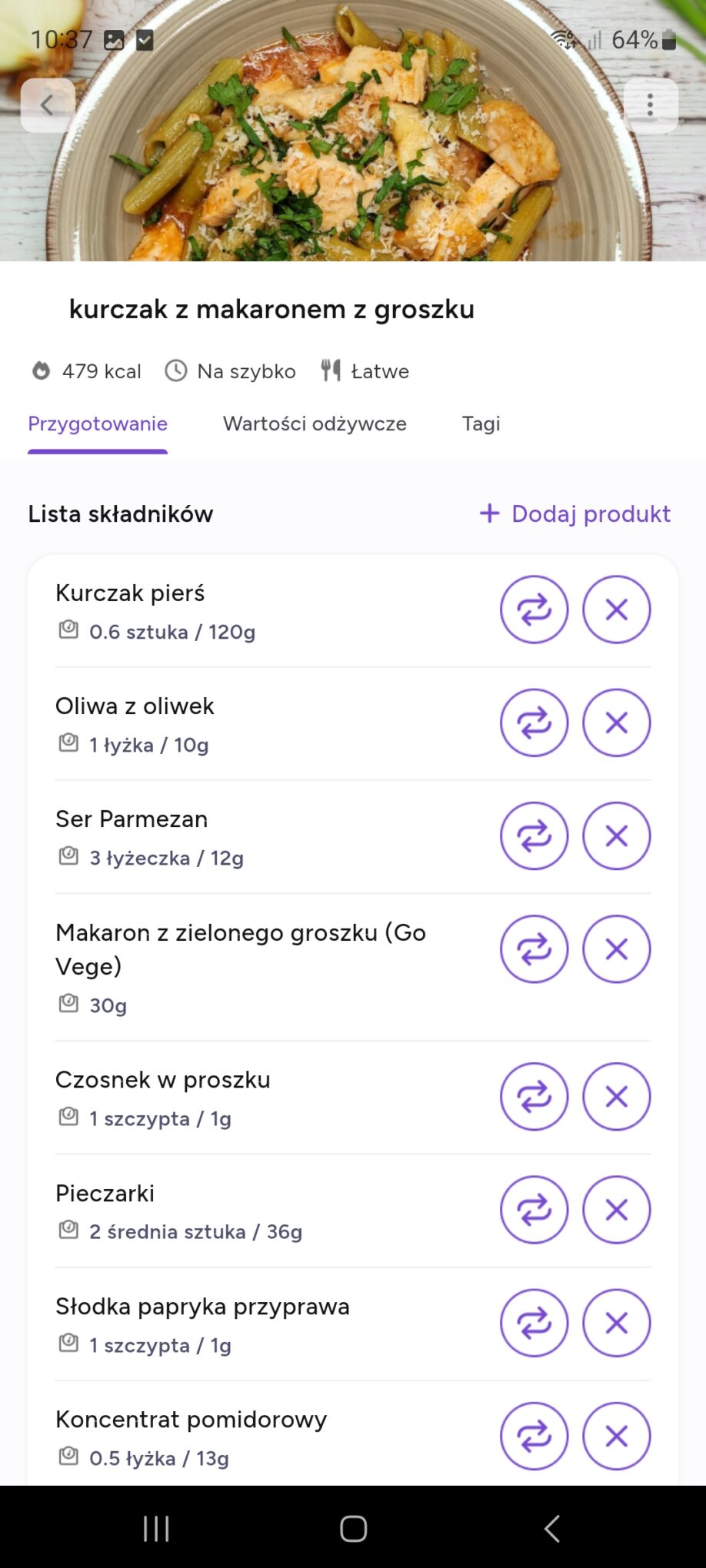 zdjęcie, dokładna ilość składników i sposób przygotowania każdego posiłkuia